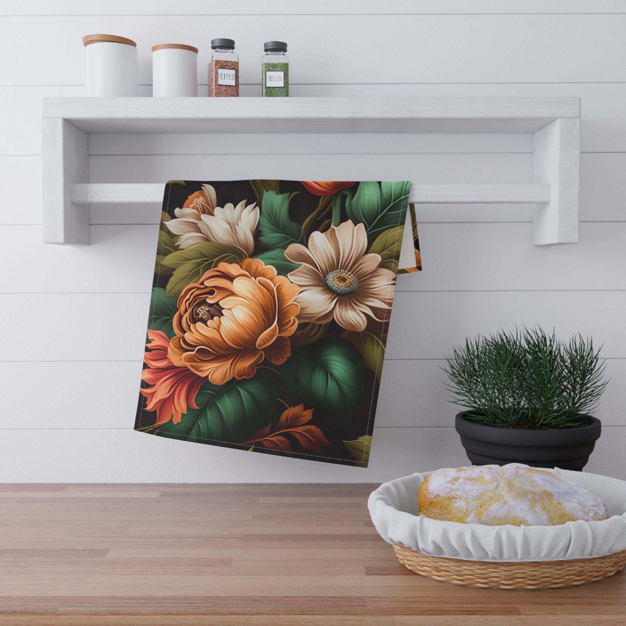 Floral Design Tea Towels, Beautiful Kitchen Decor, Floral Cotton Towels, Housewarming Gift, Botanical Dish Towels
