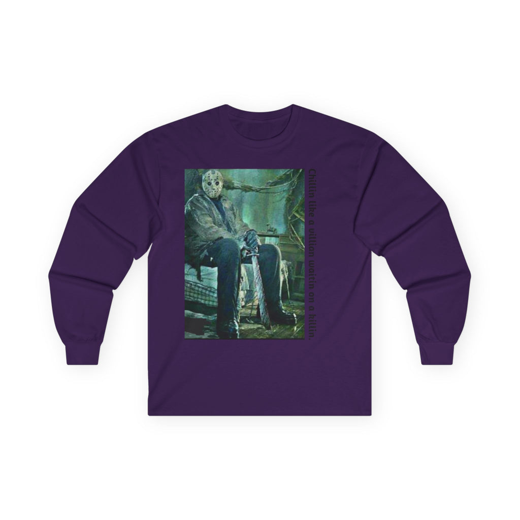 Chillin' Like a Villain Long Sleeve Tee, Cozy Casual Fashion, Perfect for Halloween, Unique Gift Idea, Everyday Comfort Wear