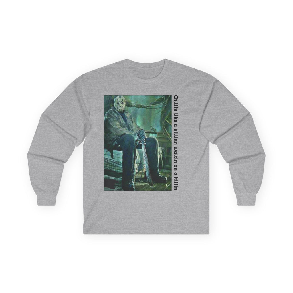 Chillin' Like a Villain Long Sleeve Tee, Cozy Casual Fashion, Perfect for Halloween, Unique Gift Idea, Everyday Comfort Wear