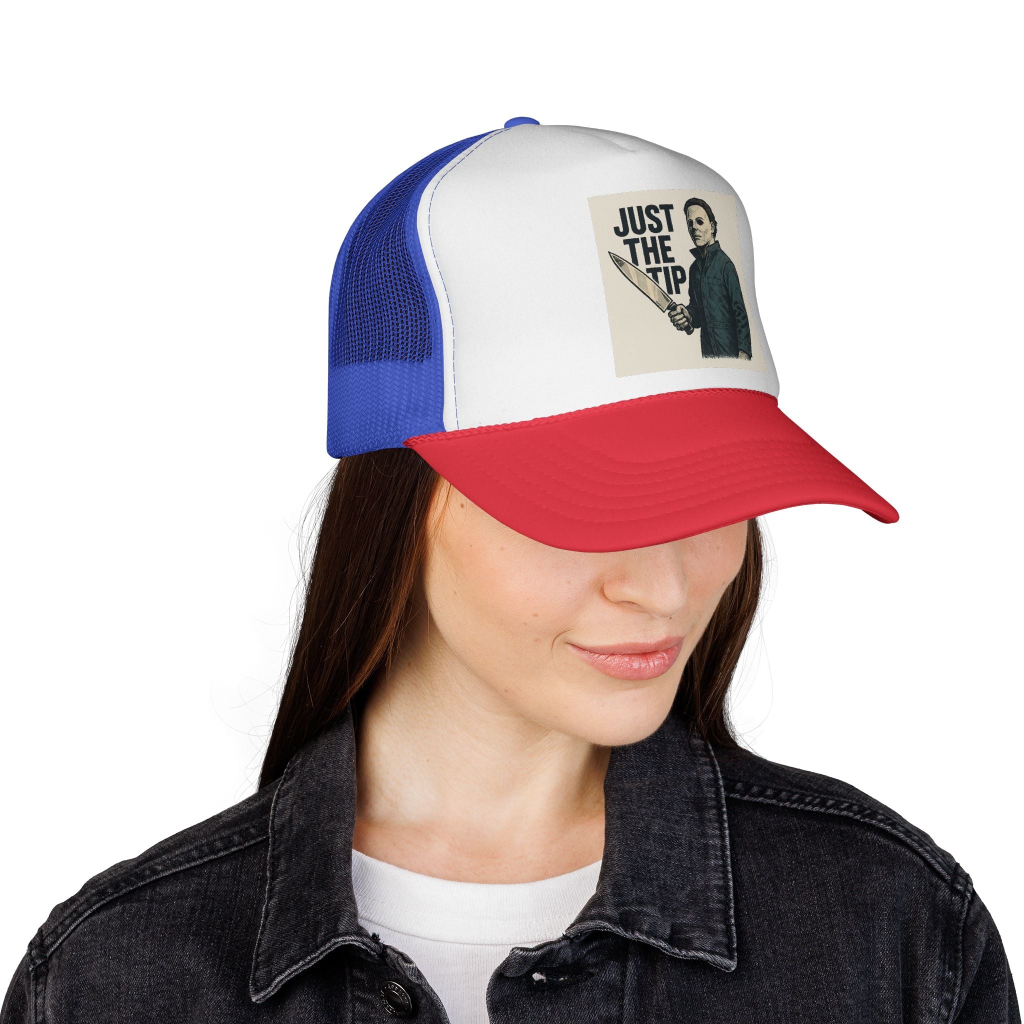 Humorous Trucker Caps - Just the Tip Graphic, Funny Gifts for Horror Fans, Unisex Adjustable Hat, Halloween Costume Accessory, Casual [...]