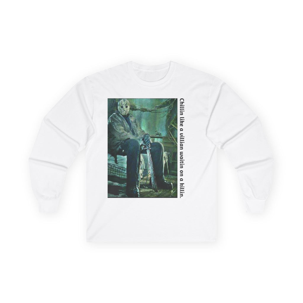 Chillin' Like a Villain Long Sleeve Tee, Cozy Casual Fashion, Perfect for Halloween, Unique Gift Idea, Everyday Comfort Wear