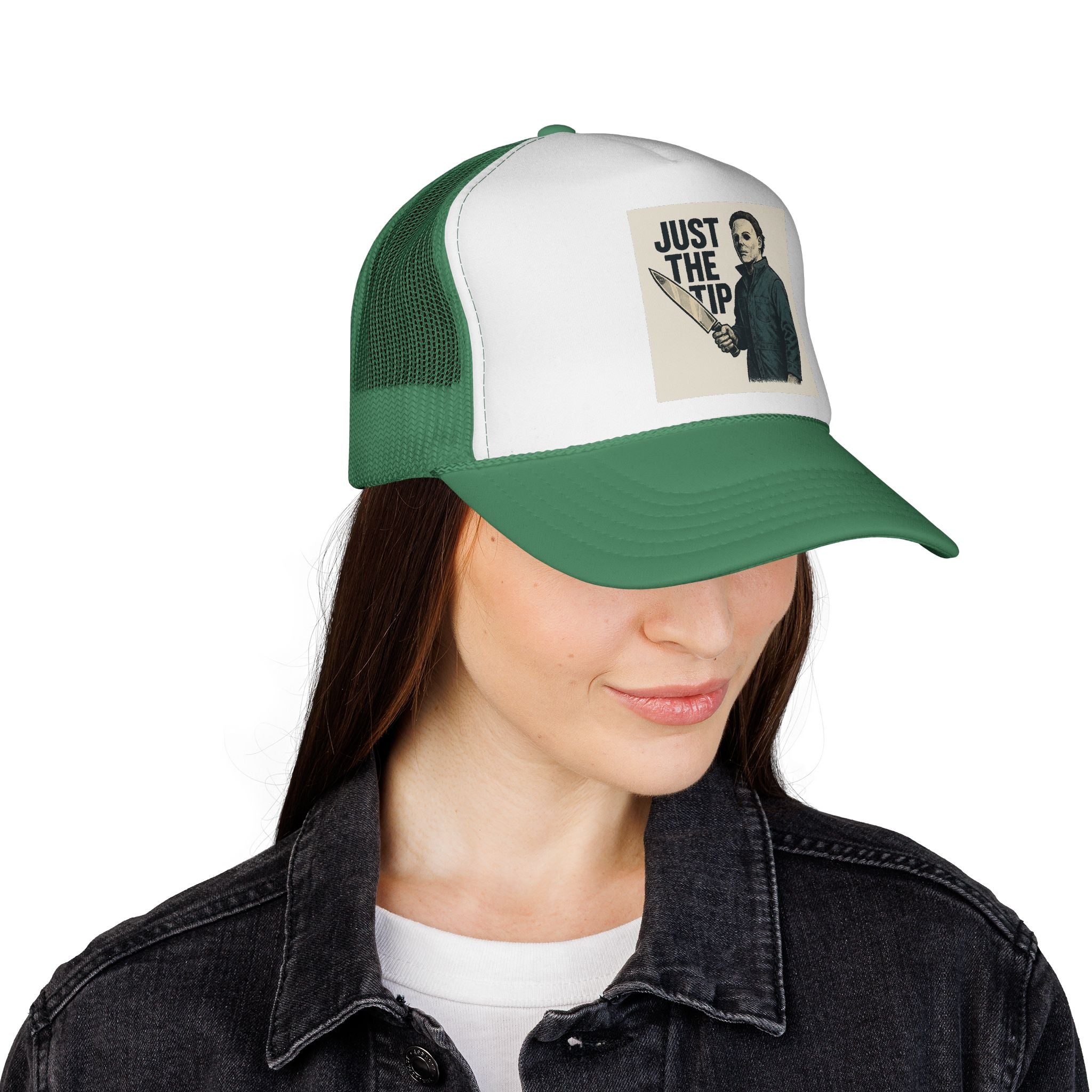 Humorous Trucker Caps - Just the Tip Graphic, Funny Gifts for Horror Fans, Unisex Adjustable Hat, Halloween Costume Accessory, Casual [...]