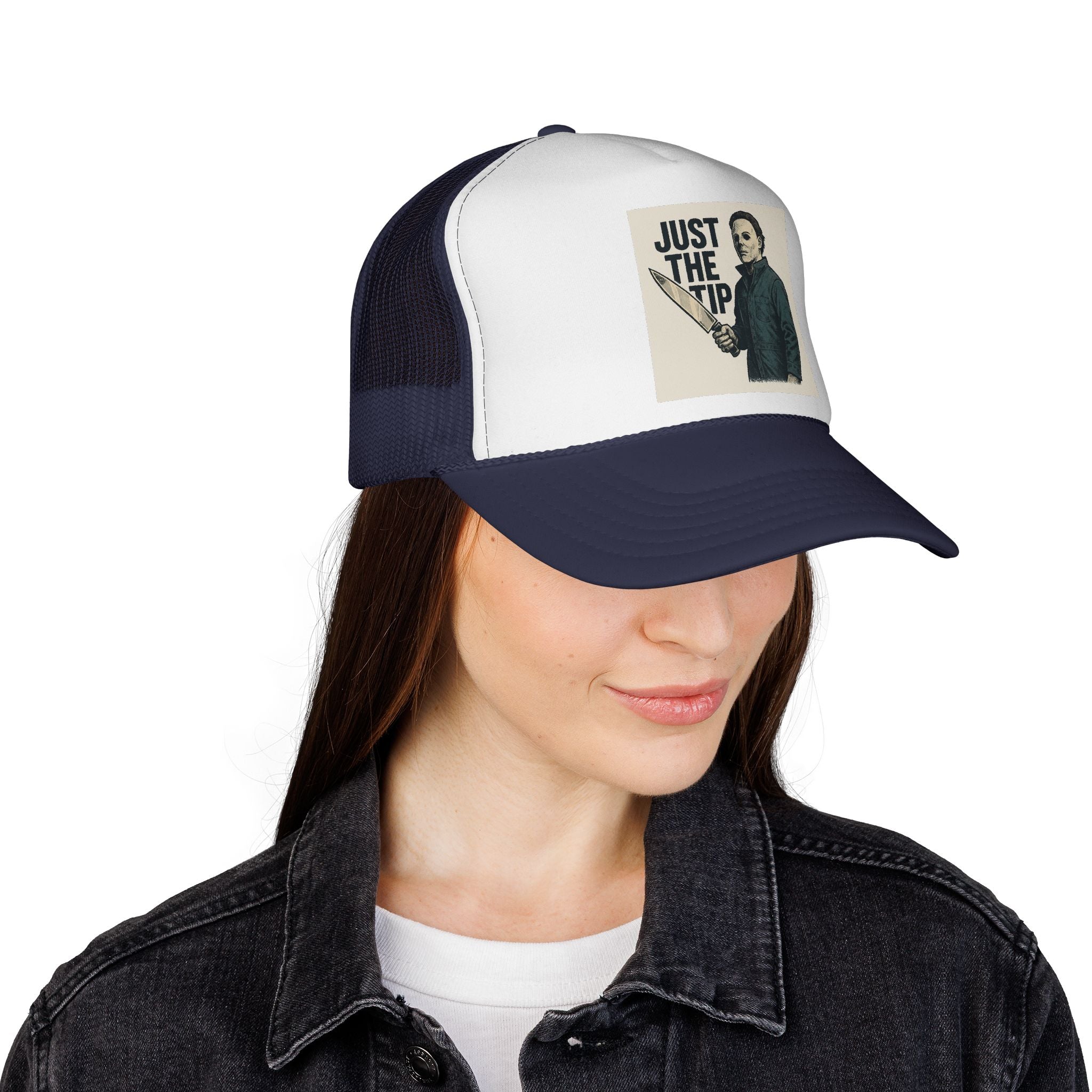 Humorous Trucker Caps - Just the Tip Graphic, Funny Gifts for Horror Fans, Unisex Adjustable Hat, Halloween Costume Accessory, Casual [...]