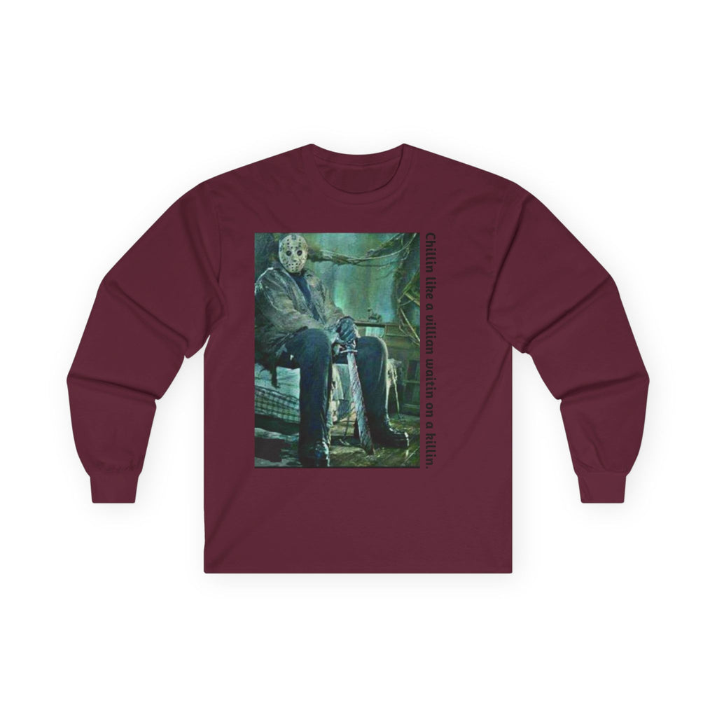 Chillin' Like a Villain Long Sleeve Tee, Cozy Casual Fashion, Perfect for Halloween, Unique Gift Idea, Everyday Comfort Wear