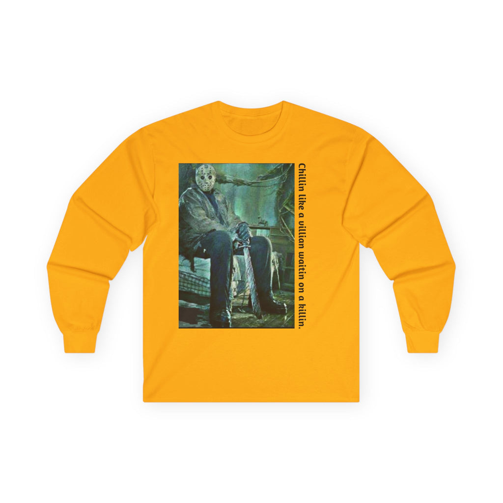 Chillin' Like a Villain Long Sleeve Tee, Cozy Casual Fashion, Perfect for Halloween, Unique Gift Idea, Everyday Comfort Wear