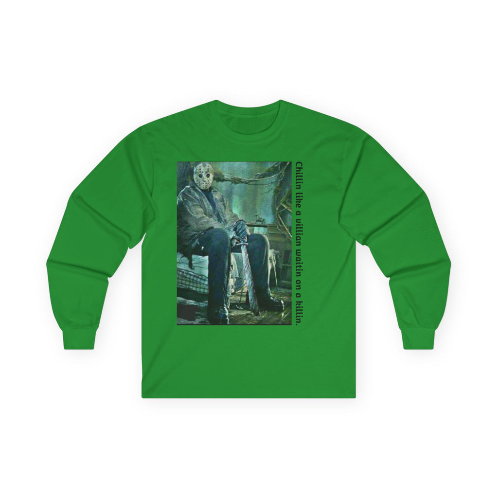 Chillin' Like a Villain Long Sleeve Tee, Cozy Casual Fashion, Perfect for Halloween, Unique Gift Idea, Everyday Comfort Wear