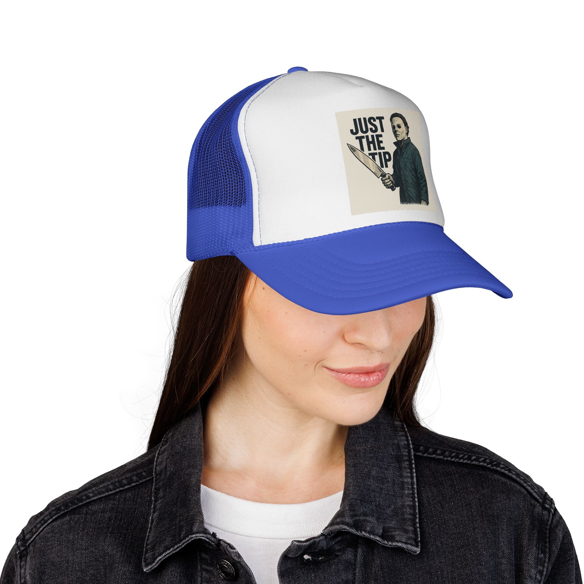 Humorous Trucker Caps - Just the Tip Graphic, Funny Gifts for Horror Fans, Unisex Adjustable Hat, Halloween Costume Accessory, Casual [...]